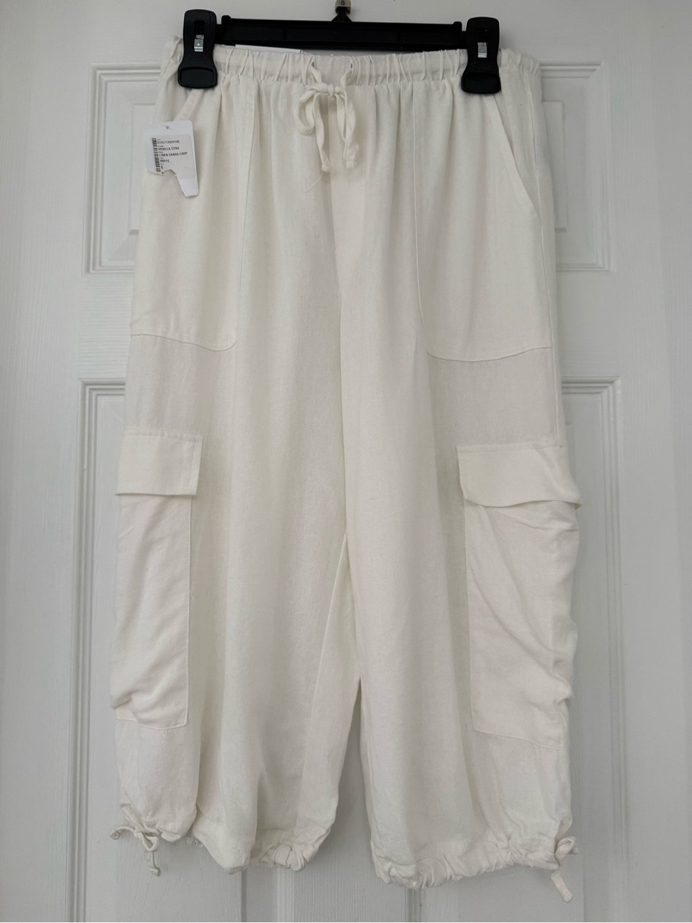 Vanilla Star White Linen Cargo Crop Pants